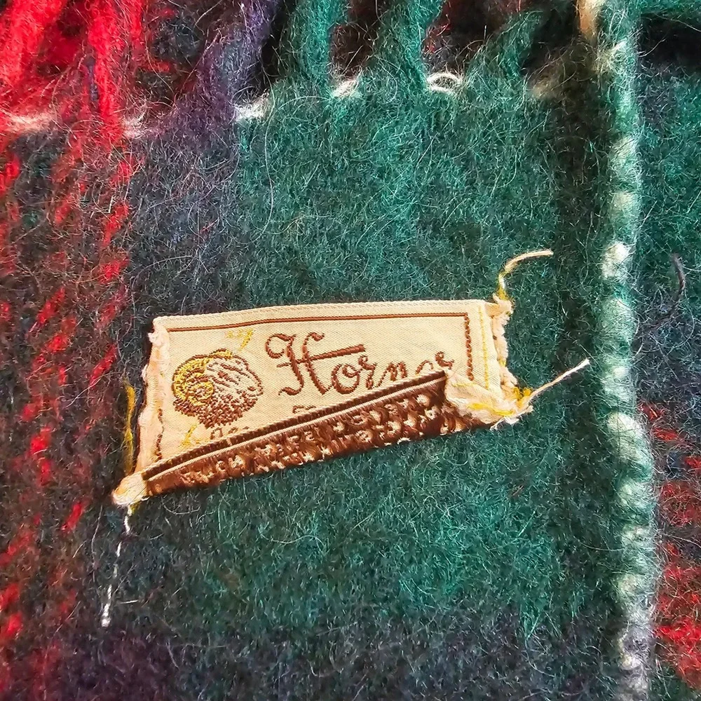 Vintage 40s 50s Horner Wool Stadium Blanket 58x47 Throw Tartan Plaid Michigan